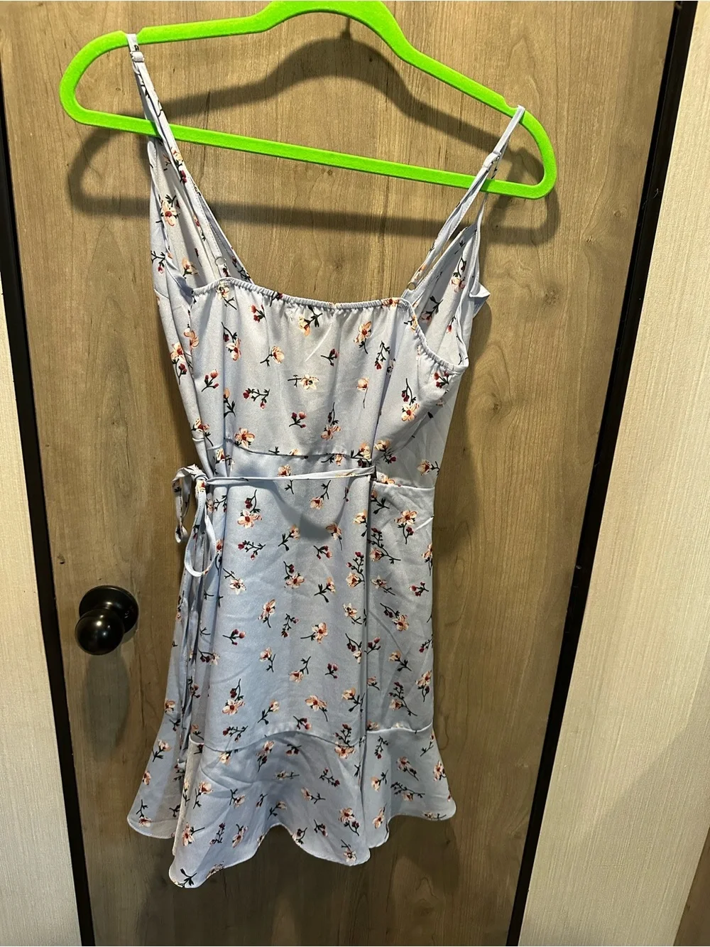 Romwe Blue Floral Ruffle Wrap Mini Dress Size S